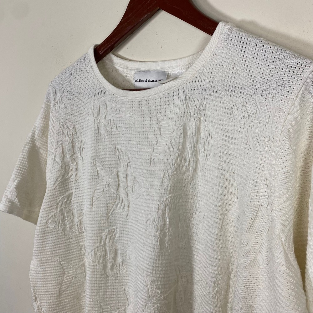 Alfred Dunner Fish Print Knit Womens‎ Top White Embossed Short Sleeve Fisherman
